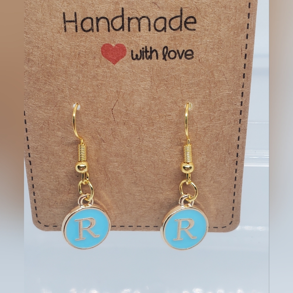 7/$10 R Initial Earrings, New - Picture 2 of 2